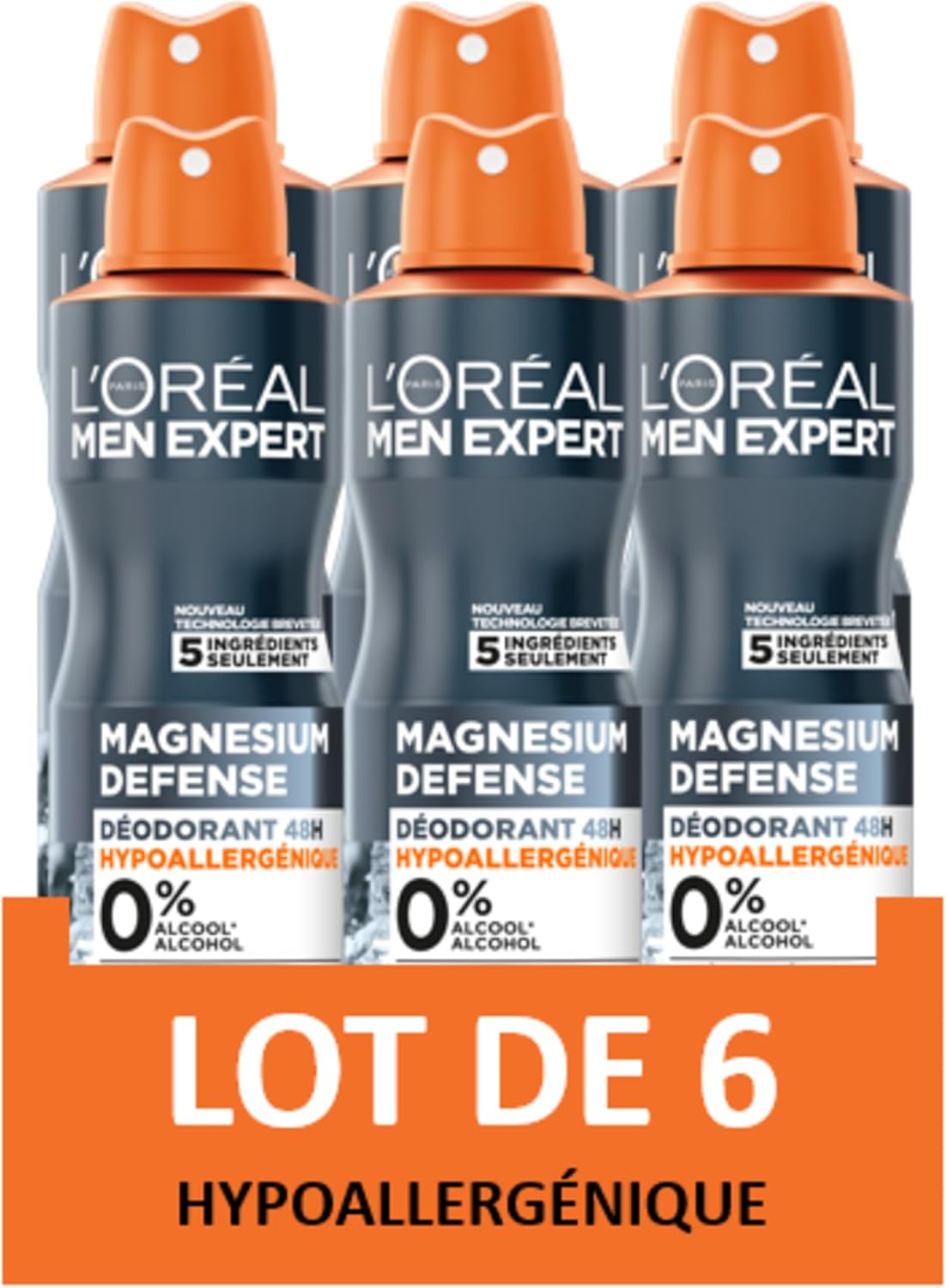 L'Oréal Men Expert Magnesium Defense Deodorante Spray 48h Pack 6 x 150 ml
