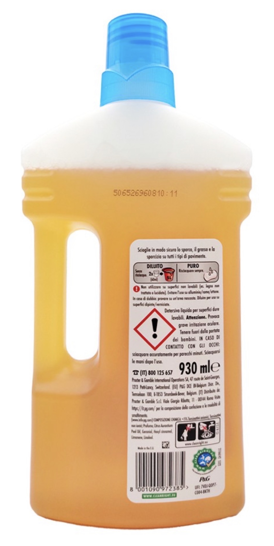 Mastro Lindo Detersivo Pavimenti 930 mL con olio di scorza d'arancia