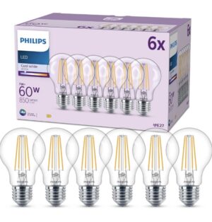 Philips LED Lampadina - Cool White 60W E27- 6 Pezzi